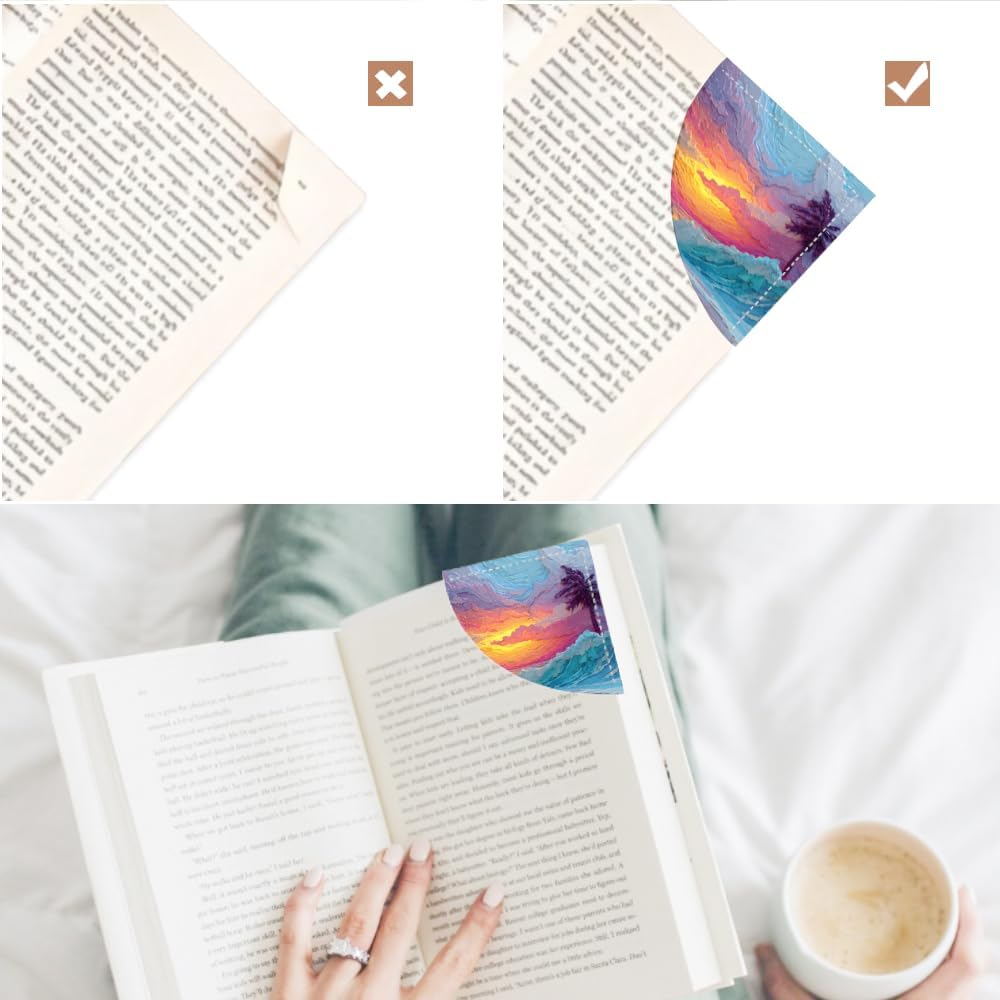 2PCS Leather Bookmarks 3.54 x 3.54 Inch Tropical Sunset Beach Design Reading Accessories for Books Journals Bibles Travel Diary Students Teachers and Book Lovers Gift