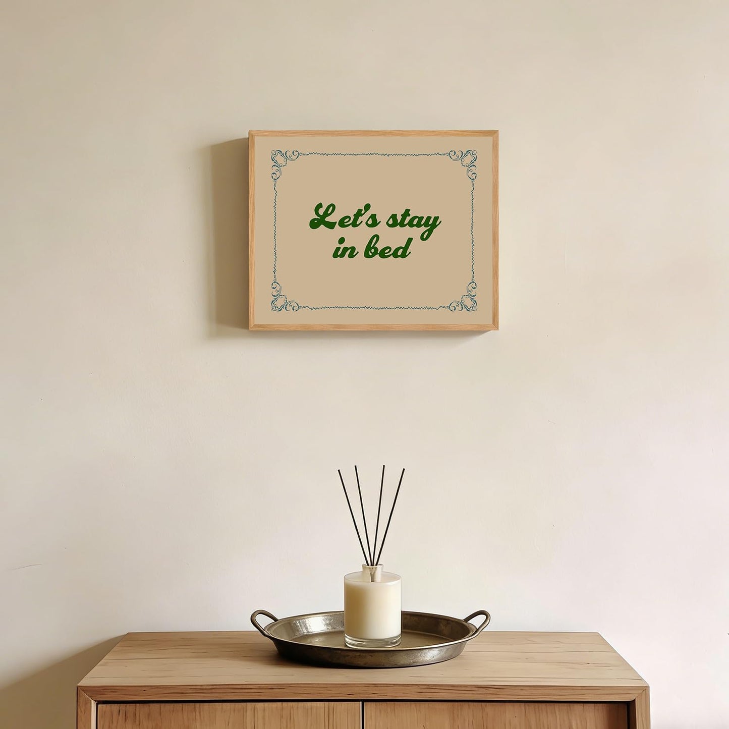 Baby Plum Let's Stay in Bed Canvas Wall Art Funny Quotes Poster Funky Valentines Day Art Prints Trendy Painting for Living Room Bedroom Dorm Apartment Office Hotel 8x10 Inch Unframed Aesthetic Artwork
