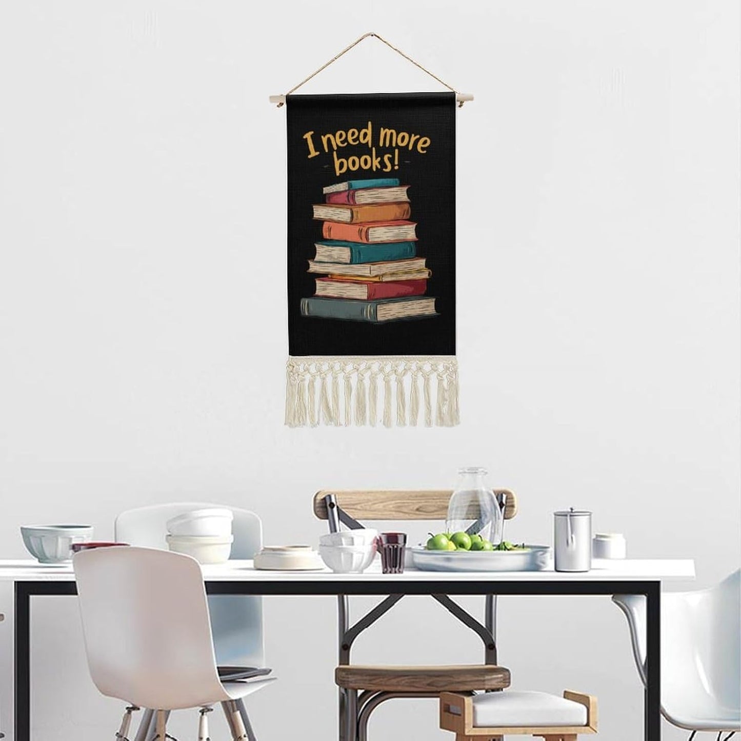 Reading Lover I Need More Books Retro Poster Hanging Kit Art Picture Canvas Personalized Home Decor with Tassel