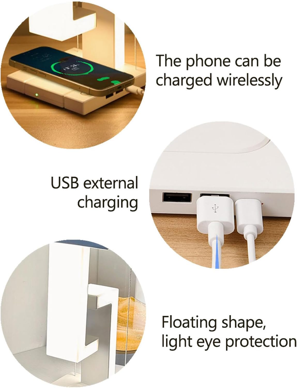 LED Wireless Charging Desk Lamp - Anti-Gravity Suspension Design, 3-Level Touch and Adjustable Brightness, USB-C Port, Suitable for Home Office, Study, Reading, College Dormitory
