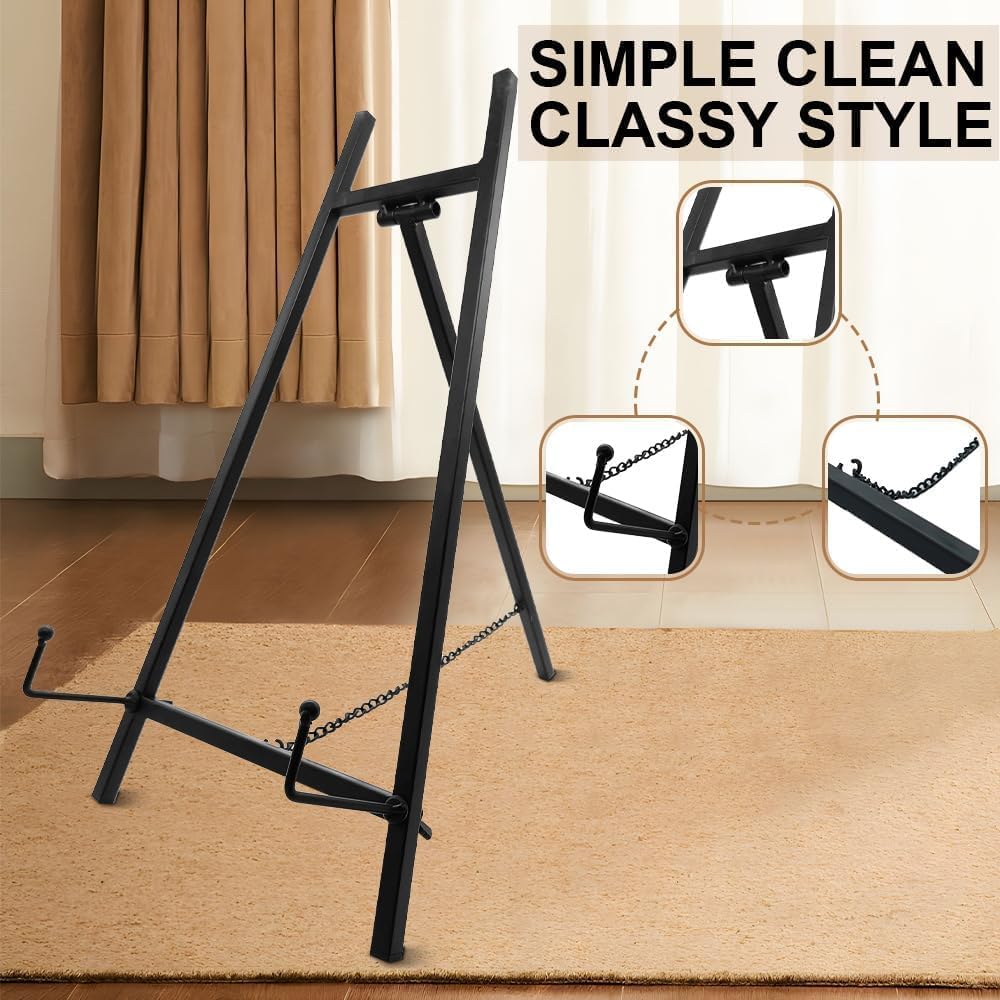 Metal Easel Stand, 16.5" x 8.7" x 4.3" Modern Metal Tripod Plate Stand with Chain Support, Table Top Easel Stand for Mirror, Wedding Display Picture, Board, Platter, Book, Photo(Black)