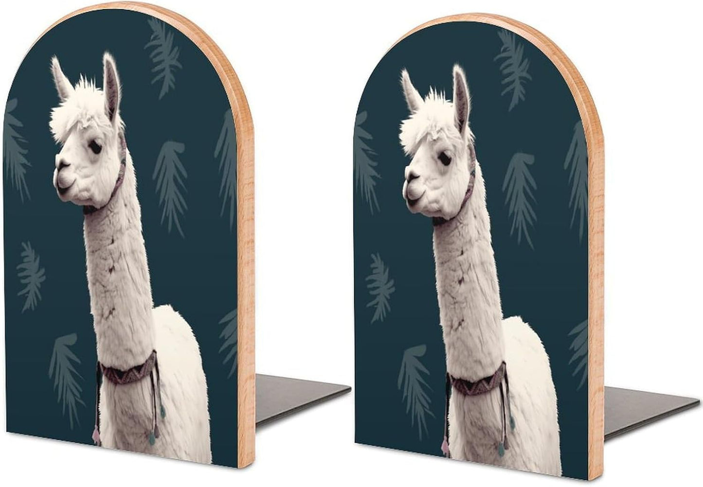 Alpaca Llama Bookends 1 Pair Heavy Duty Book Ends for Shelves Non-Skid Bookend Supports Wooden Book Holders with Metal Base Desk Organizers Books Storage to Hold Books