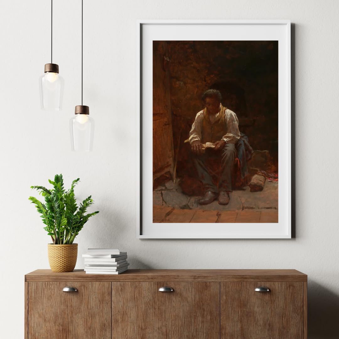 Reading Bible The Lord is my Shepherd 1863 Painting By Eastman Johnson Maine Artist 11"X14" Image Size on Matte Paper Fine Art Print Poster Shipped Rolled-up