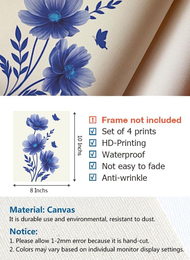 heshengzaixian Modern Flower Botanical Prints,Blue Cosmos Canvas Wall Art Picture, Minimalist Floral Poster Set, Chic Wildflower Artwork for Home Office, Gift for Woman,Set of 3 8x10in Unframed