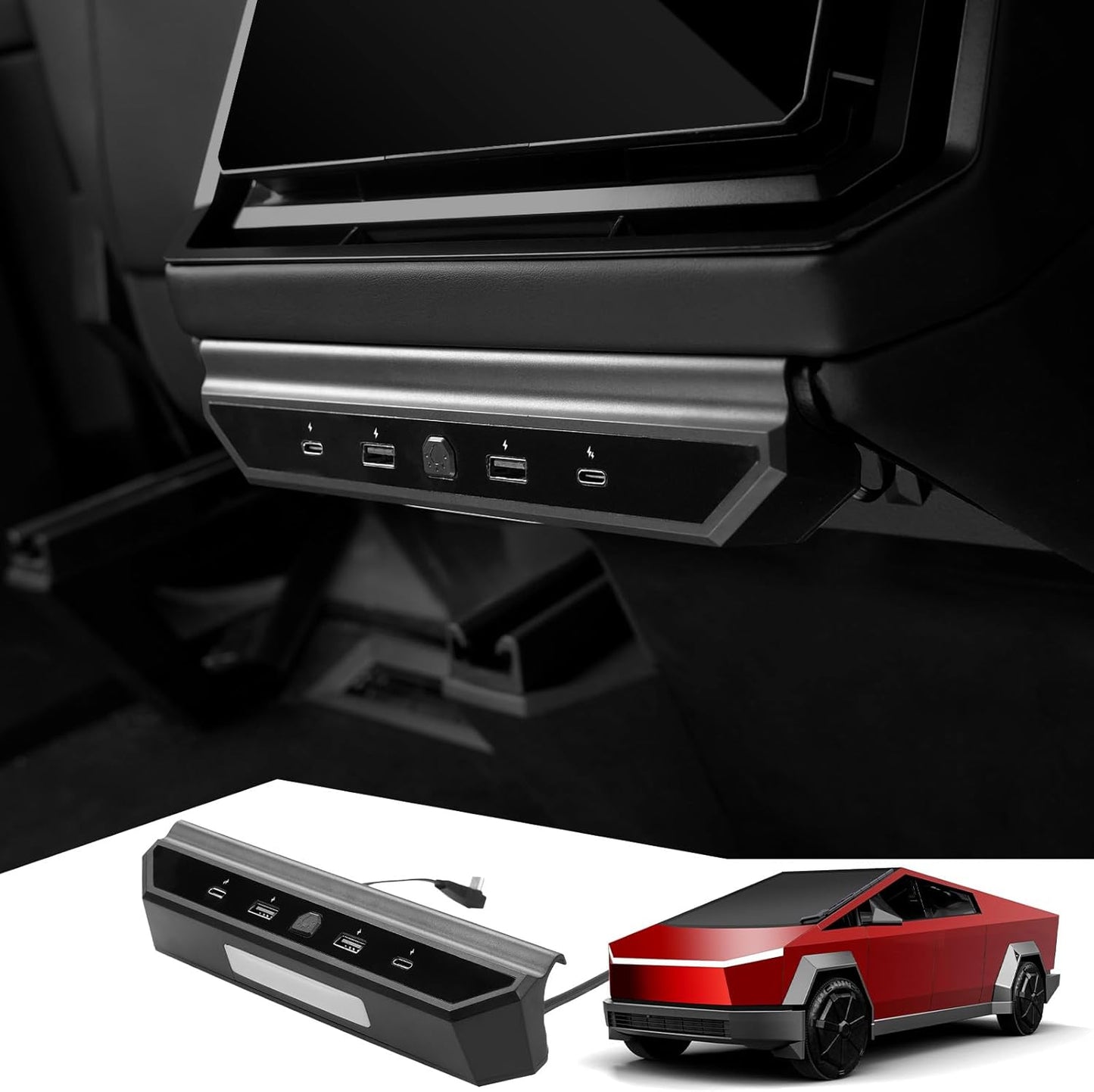 USB Hub, Fast Charging Port Compatible with Tesla Cybertruck 2024 2025, Expansion Dock 4- Ports Phone Charger for Tesla Cybertruck Accessories 2025 2026 2024