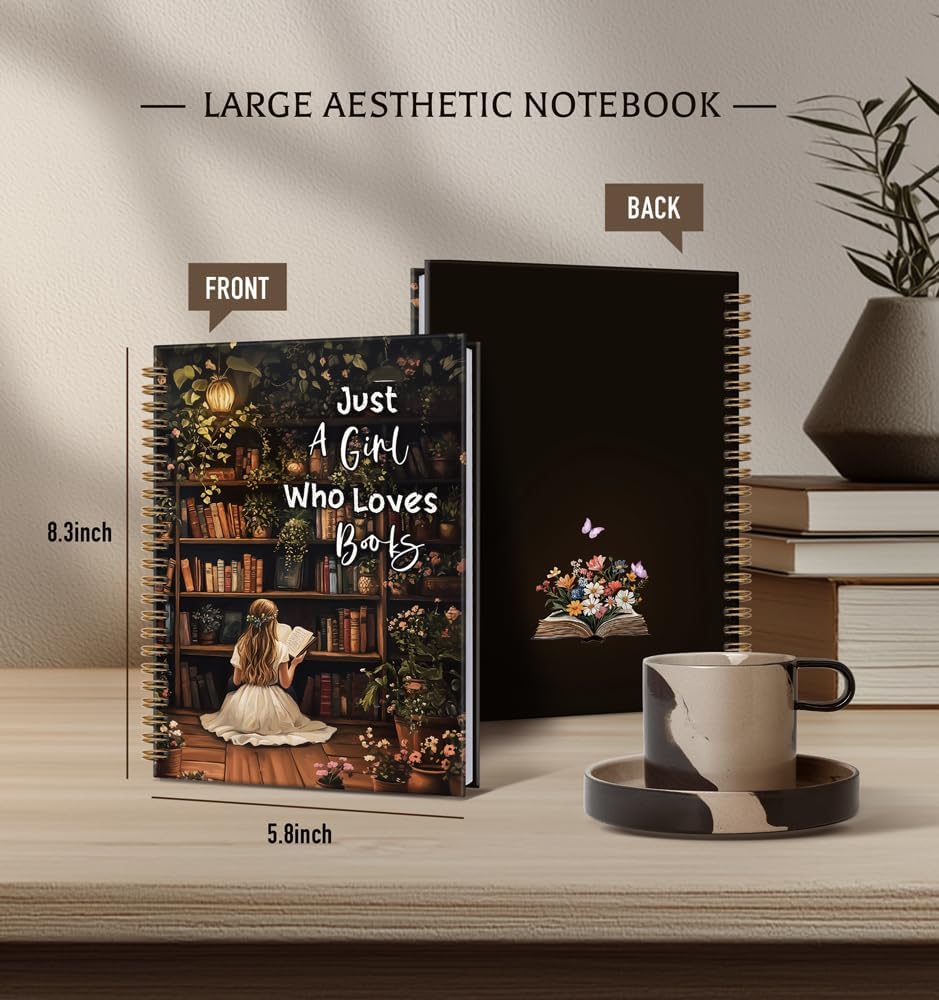 Notebooks for Books Lover-Vintage Flower Journal For Teen Girls,Reading Lover Gifts On Birthday Christmas,Just a girl College Ruled Lined Gold Spiral Bound Hardcover(Black),5.8"x8.3"