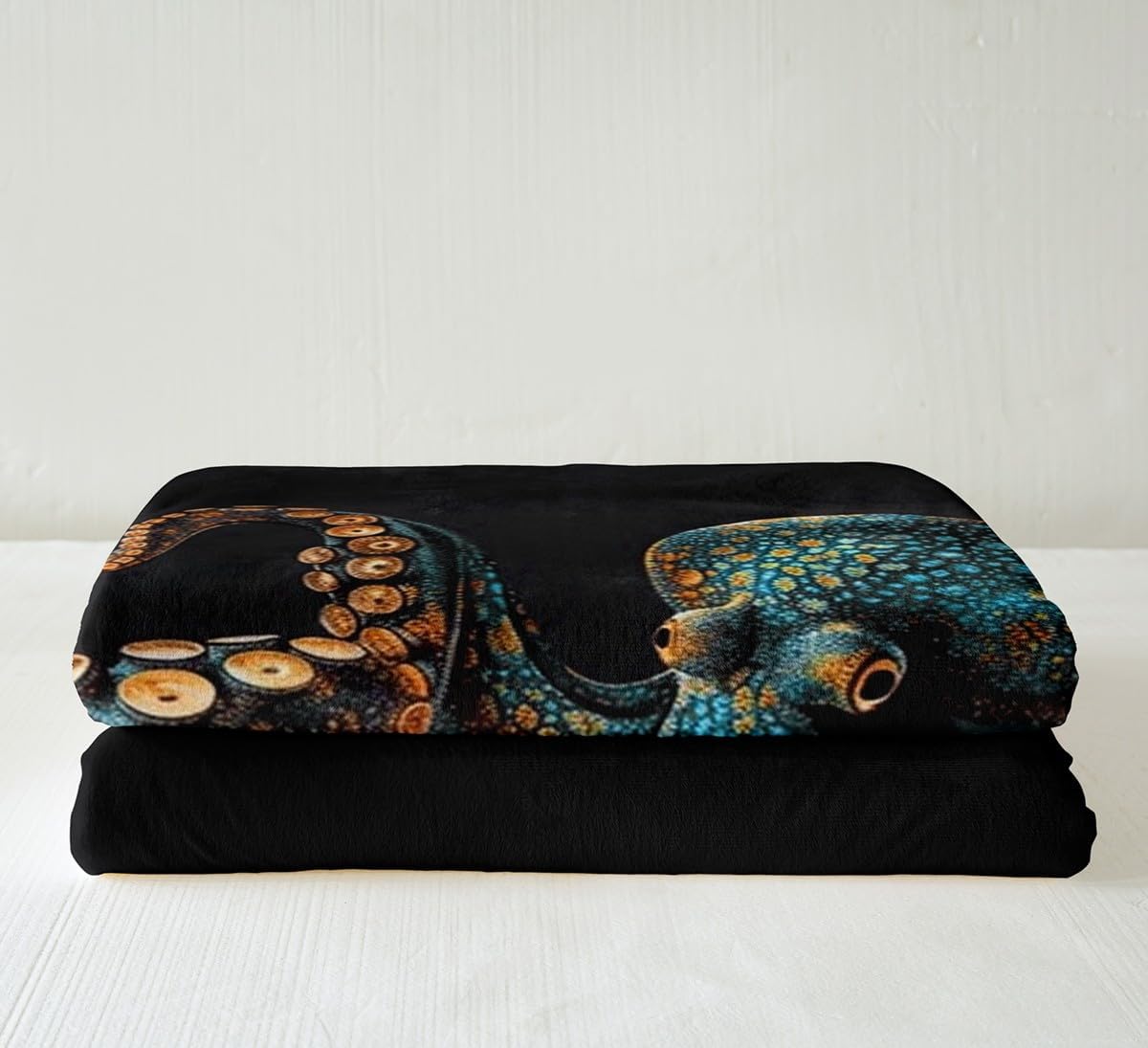 Feelyou Blue Black Octopus Fleece Throw Blanket Queen 90"x90" Tentacles Sherpa Blanket Boys Girls Kids for Bed Sofa Couch Room Decor Ocean Kraken Plush Blanket Sealife Sea Animal Fuzzy Blanket