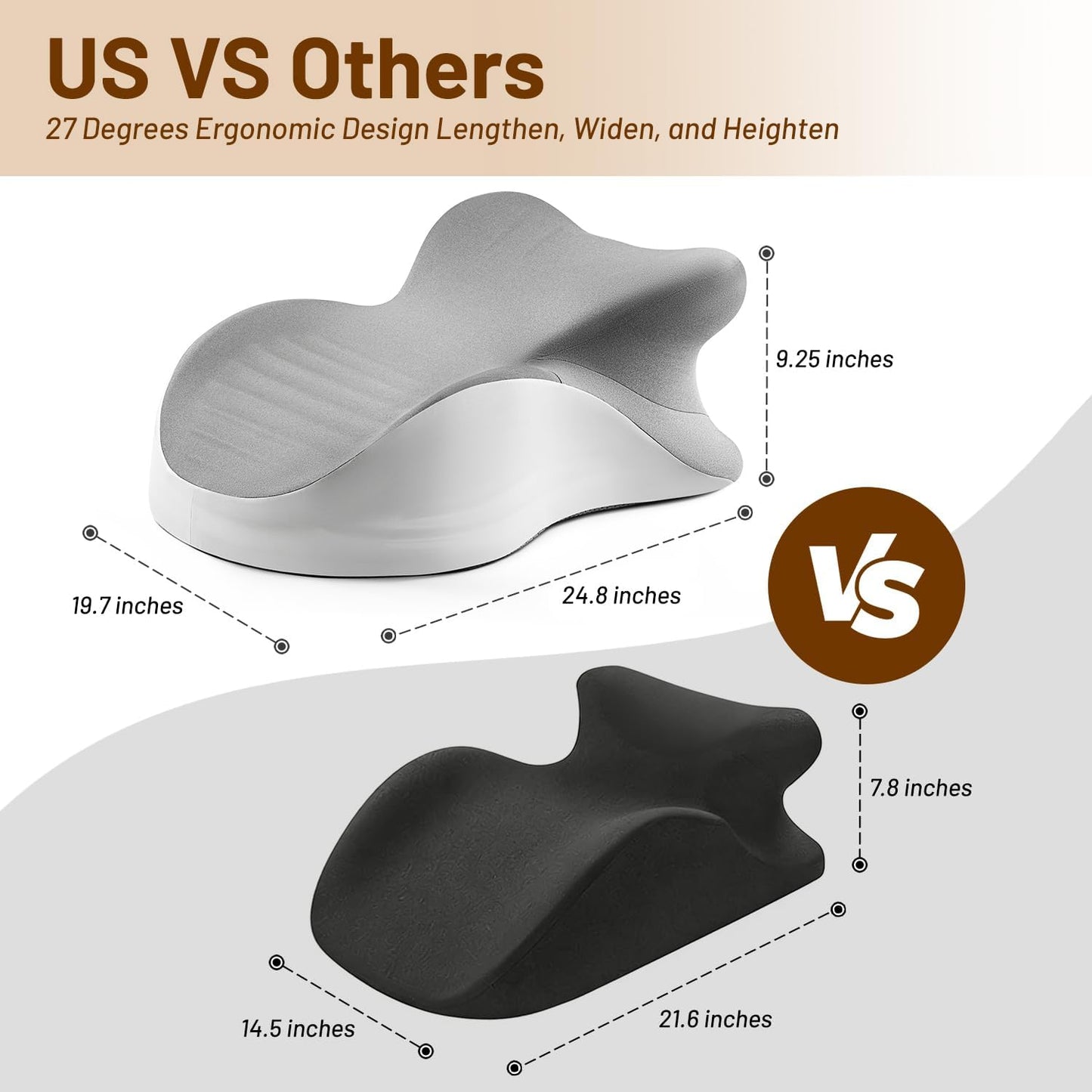 Memory Foam Ergonomic Wedge Pillow, Reading Pillow for Bed, Headboard Pillow Support for Back Pain, Acid Reflux & Sitting Up, Ideal for Massage with Removable Cover-Grey