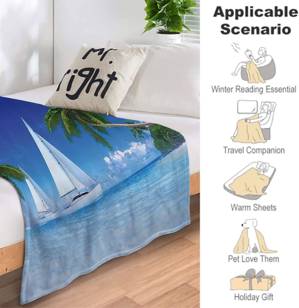 Gifts Blanket, Palm Trees and Ocean Houseboat Decor Nautical, Keep WarmTropical Throw Blankets, 50 x 60inches, Cozy Warm Soft Blanket for All Seasons, Multicolor