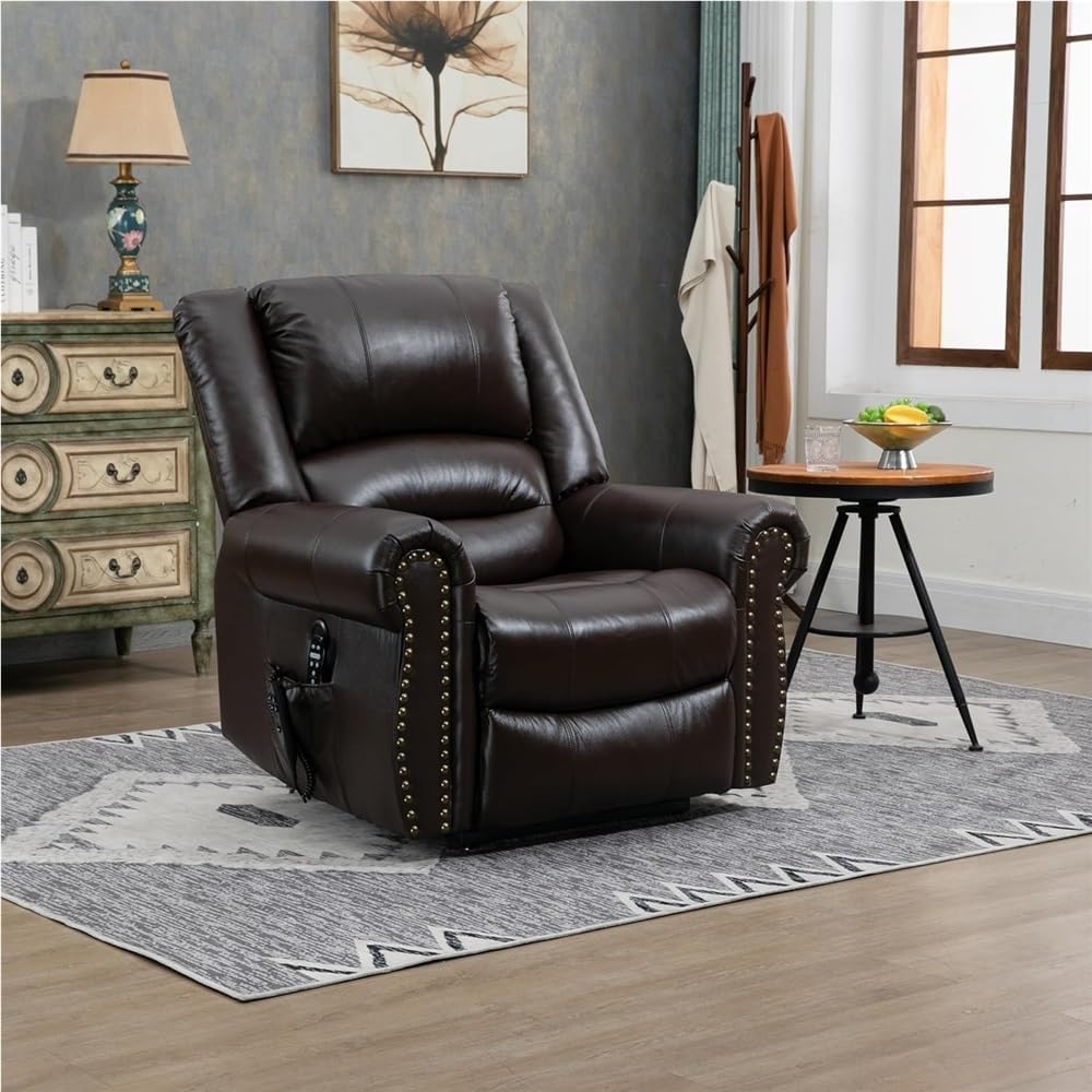 Dual Motor Power Lift Recliner Chair for Elderly, Infinite Position Electric Stand Assist Sofa with Massage and Heat, Modern Breathable Leather Home Theater Seating