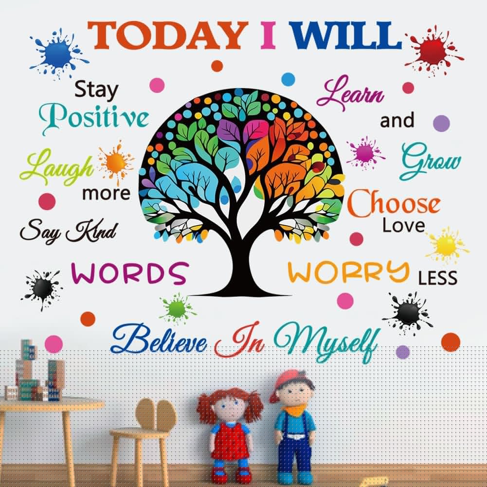 Colorful Inspirational Wall Decals Motivational Quote Today I Will Wall Stickers for Bedroom Classroom Peel and Stick Wall Decals Positive Saying Sticker (Tree Style)