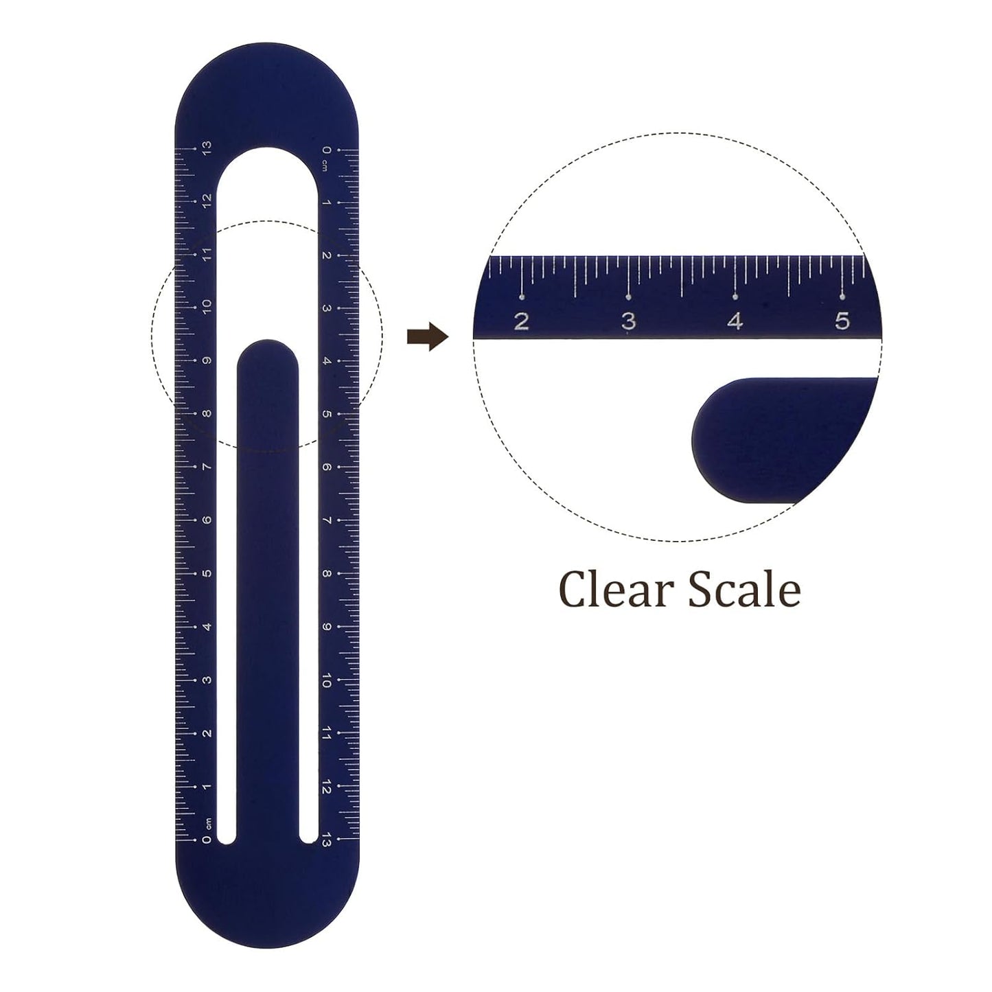 2pcs Metric Straight Ruler - [13cm] Aluminum Scales on Both Sides Metal Bookmark Clip Ruler Dark Blue for Measurement Drawing Engineer Office Classroom Use, 1mm Minimum Scale