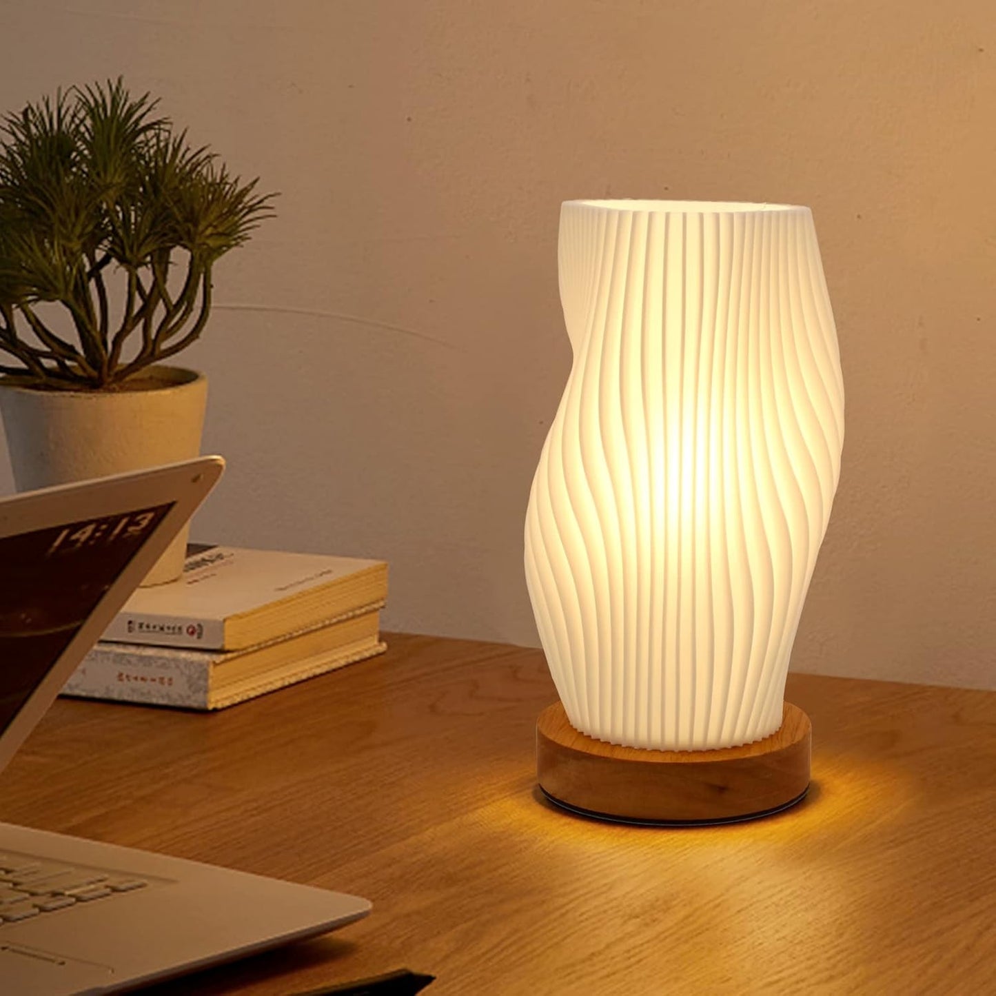 Zenply Novelty Small Table Lamp for Bedroom,Vintage Style Striped Small Night Light Lamp, Mini Bedside Lamp for Living Room Nightstand Small Space Kids Room Living Room Office Dorm (SM), Warm-SM
