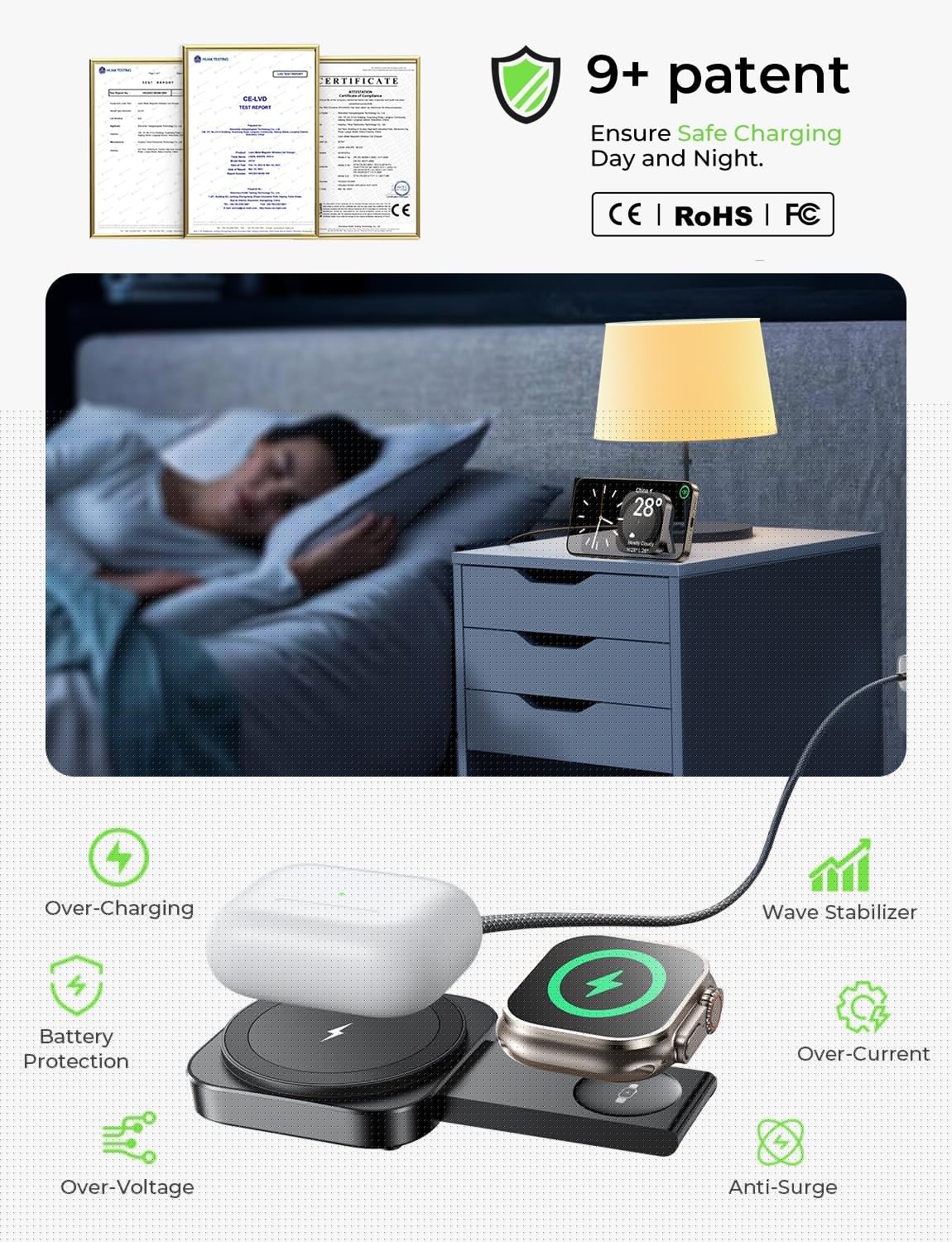 LISEN for MagSafe Charger Stand for iPhone Magnetic Apple Watch Airpods Charging, Airplane Gadgets Magsafe Kickstand for iPhone Wireless Charger Gifts for Women Men Travel Essentials