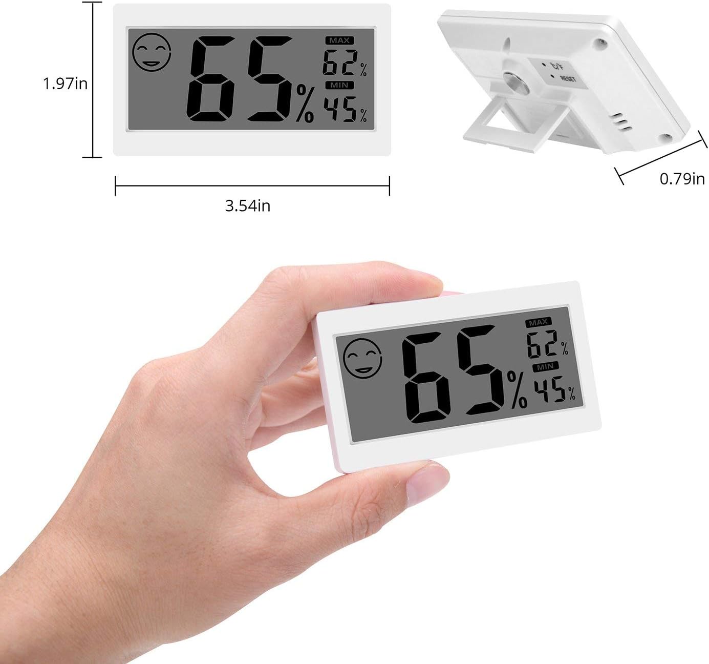 Digital Thermometer Indoor Hygrometer Room Temperature Monitor Humidity Gauge with Big Screen Stand Wall Hanging Magnet Greenhouse House Kitchen Car