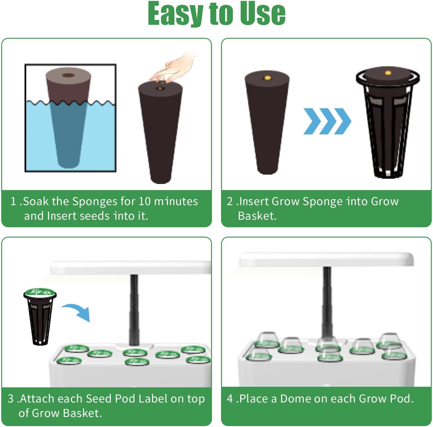 Seed Pod Kit Compatible with Aero Garden and All Brands - Grow Anything Kit for Indoor Garden Hydroponics Growing System with 24 Grow Sponges, 24 Pod Labels, 24 Plant Baskets Domes