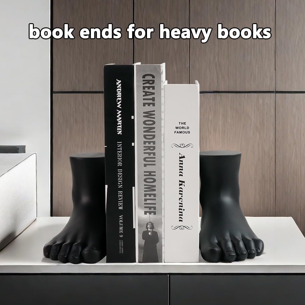 jinhuoba Decorative Bookends Foot Book Ends, Unique Heavy Book Holder Ends for Shelves, Novelty Modern Book Ends for Shelves Office Home Desk Bookshelf, 6.7"(L) x 7.5"(W) x 4.7"(H), Resin