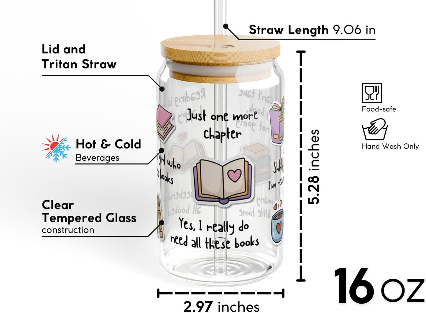 Book Lover Sipper Glass 16oz -We Laugh - Gift for Book Lovers Women Fiction Romance Readers
