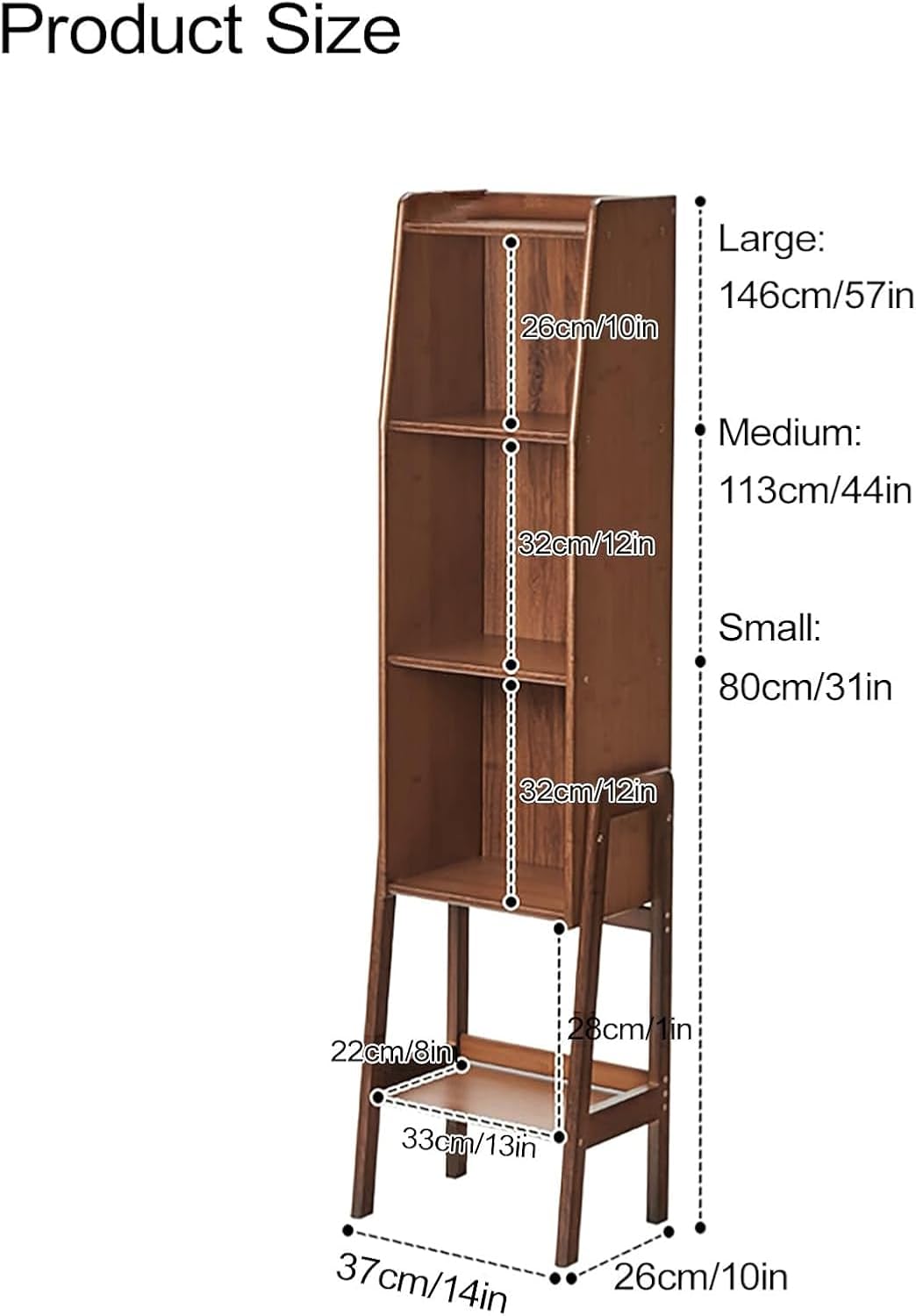 Bamboo Bookshelf, Home Office Narrow Bookshelf Kitchen Storage Rack Pantry Storage Cabinet for Small Space, Modern Open Book Shelves for Bedroom Organizer (Brown)
