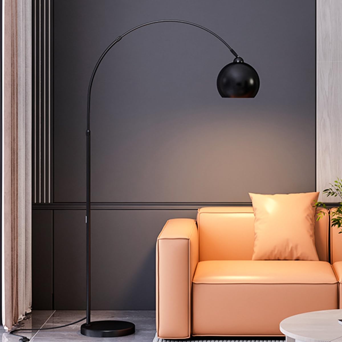 Arch Floor Lamps Modern 76.8" Tall Standing Lamp with Black Metal Shade Adjustable Height Arc Floor Lamp with 3 Color Temperatures Sofa Reading Pole Lamp for Bedroom Reading Room Nursery