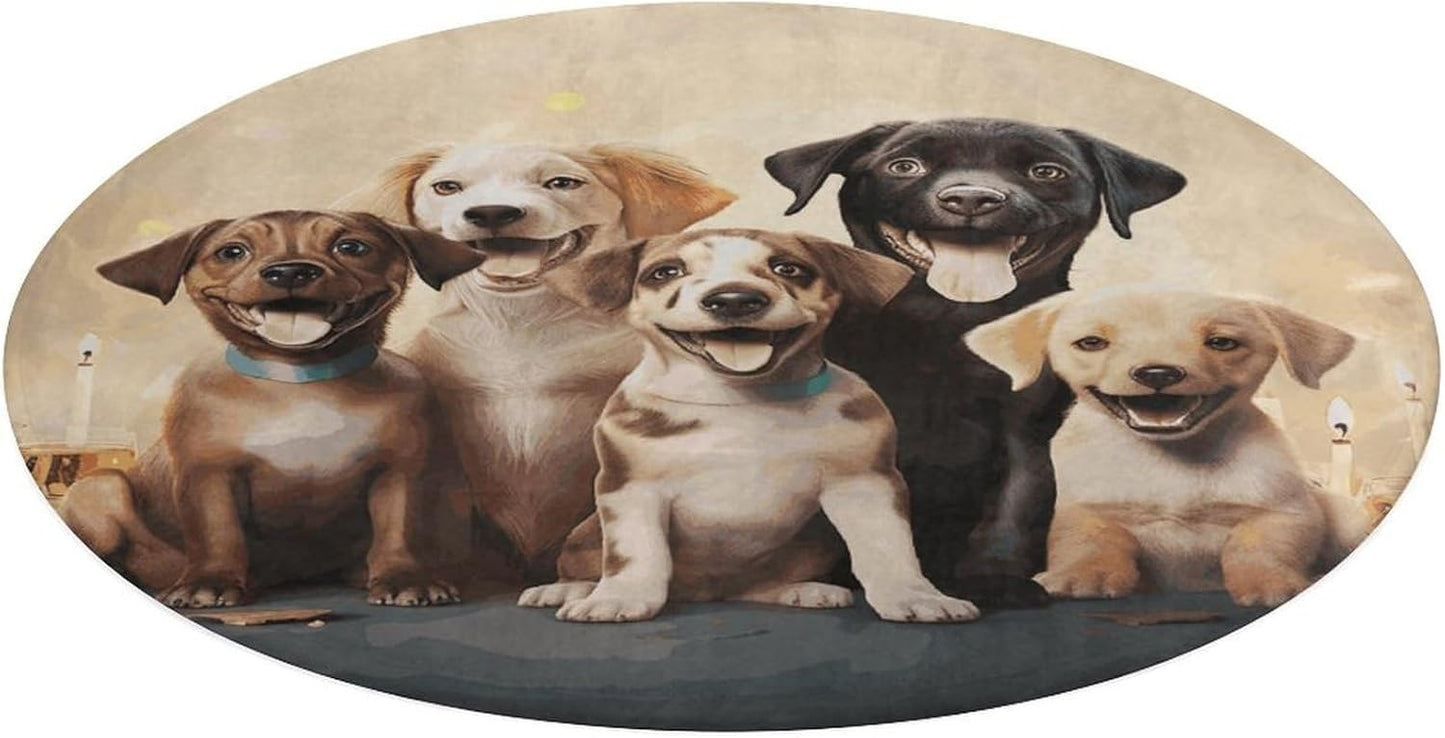 Dogs Happy Party Circle Rug Retro Luxury Coral Velvet Floor Mat Non Slip Soft Indoor Floor Carpet Comfy Thickened Area Rugs Modern Aesthetic Minimalist Carpets for Home Decor