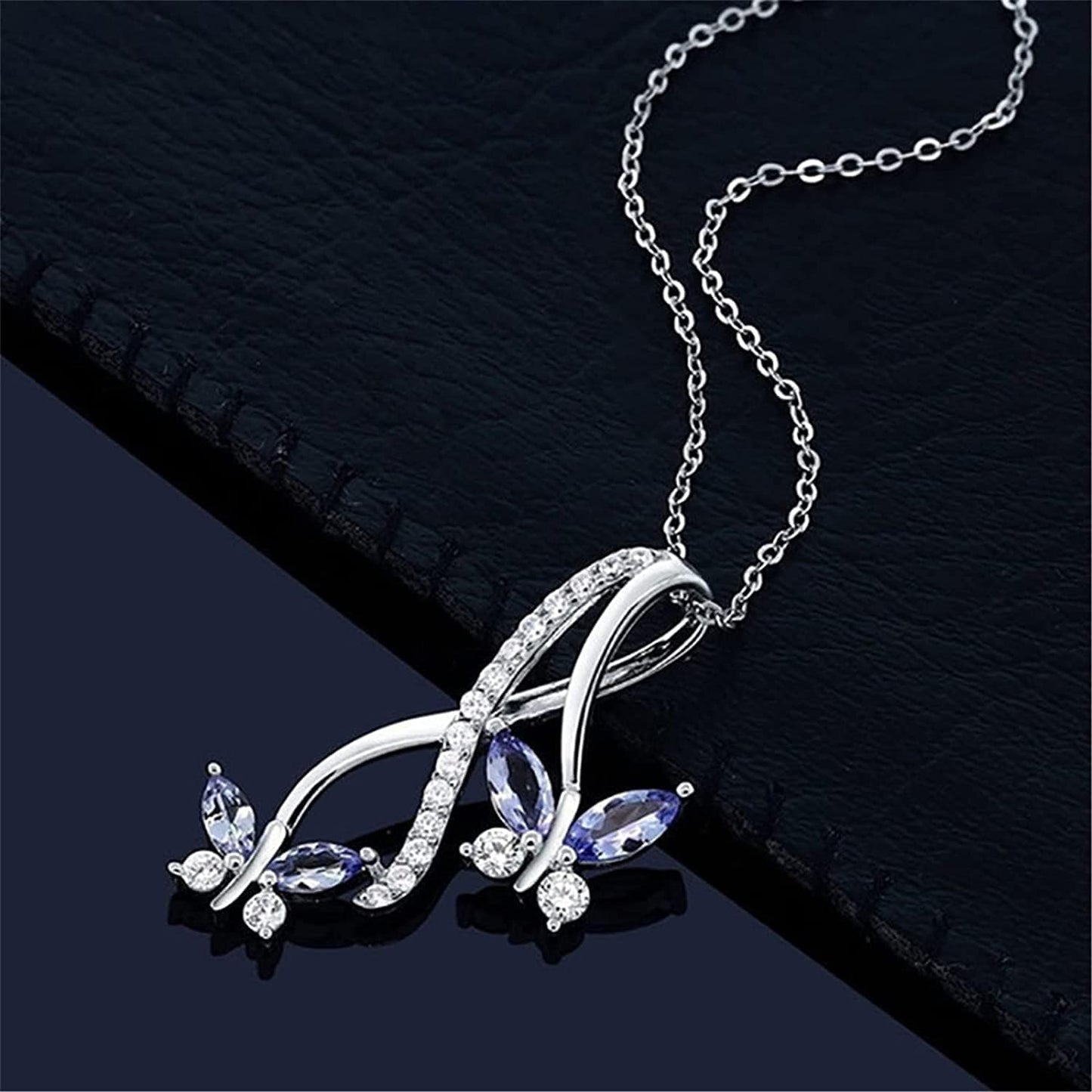 925 Sterling Silver Blue Topaz Butterfly Pendant Necklace For Women Jewelry Gift
