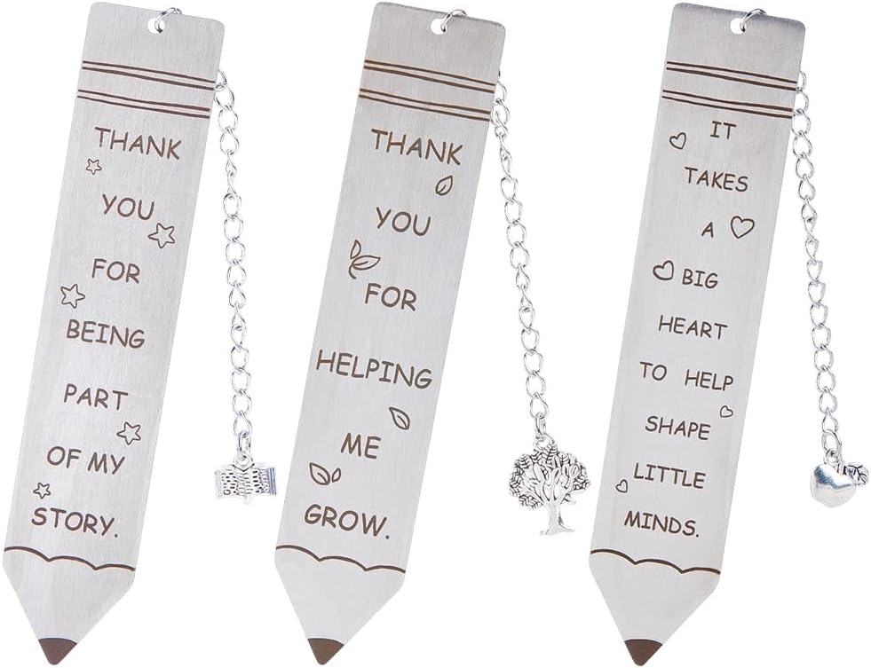 3Pcs Engravable Metal Bookmarks Blank Book Marks with Tassel Pen Shape Motivational Words Tree Stainless Steel Silver Book Markers for Readers School Students Page Textbook DIY Reading Gifts