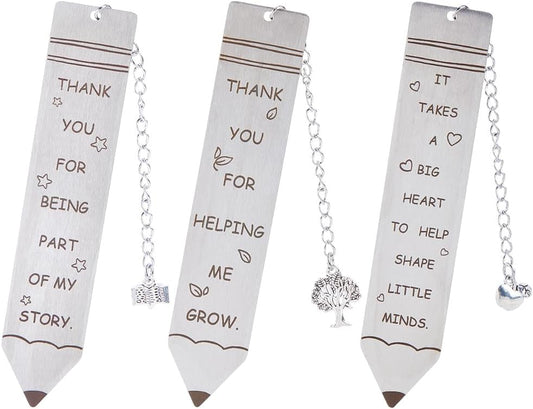 3Pcs Engravable Metal Bookmarks Blank Book Marks with Tassel Pen Shape Motivational Words Tree Stainless Steel Silver Book Markers for Readers School Students Page Textbook DIY Reading Gifts