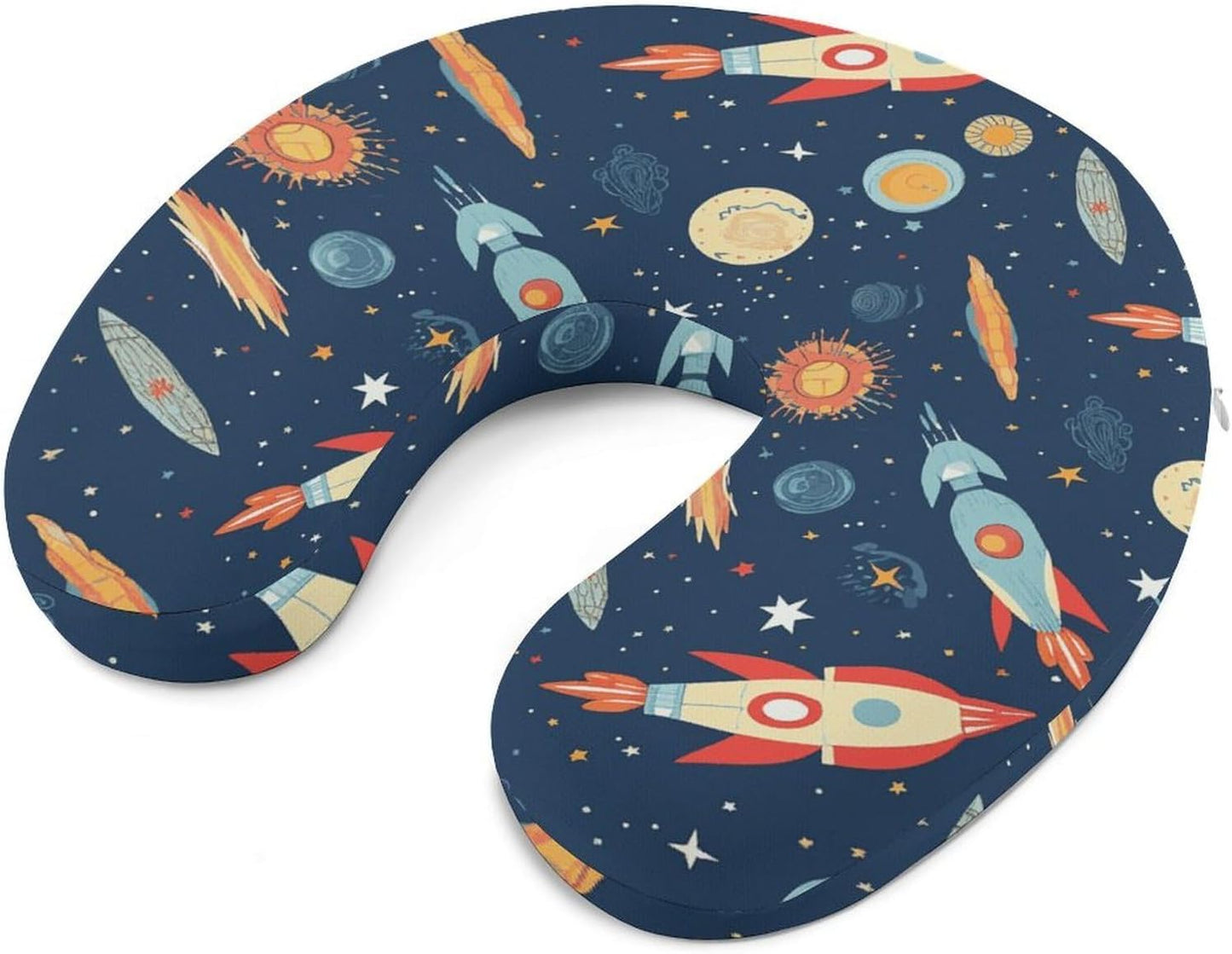 Rocket in Space Neck Pillow Memory Foam U Shaped Pillows Portable Pillows for Shoulder Travel Head Support Pillow with Concealed Zipper for Airplane Car Home Office