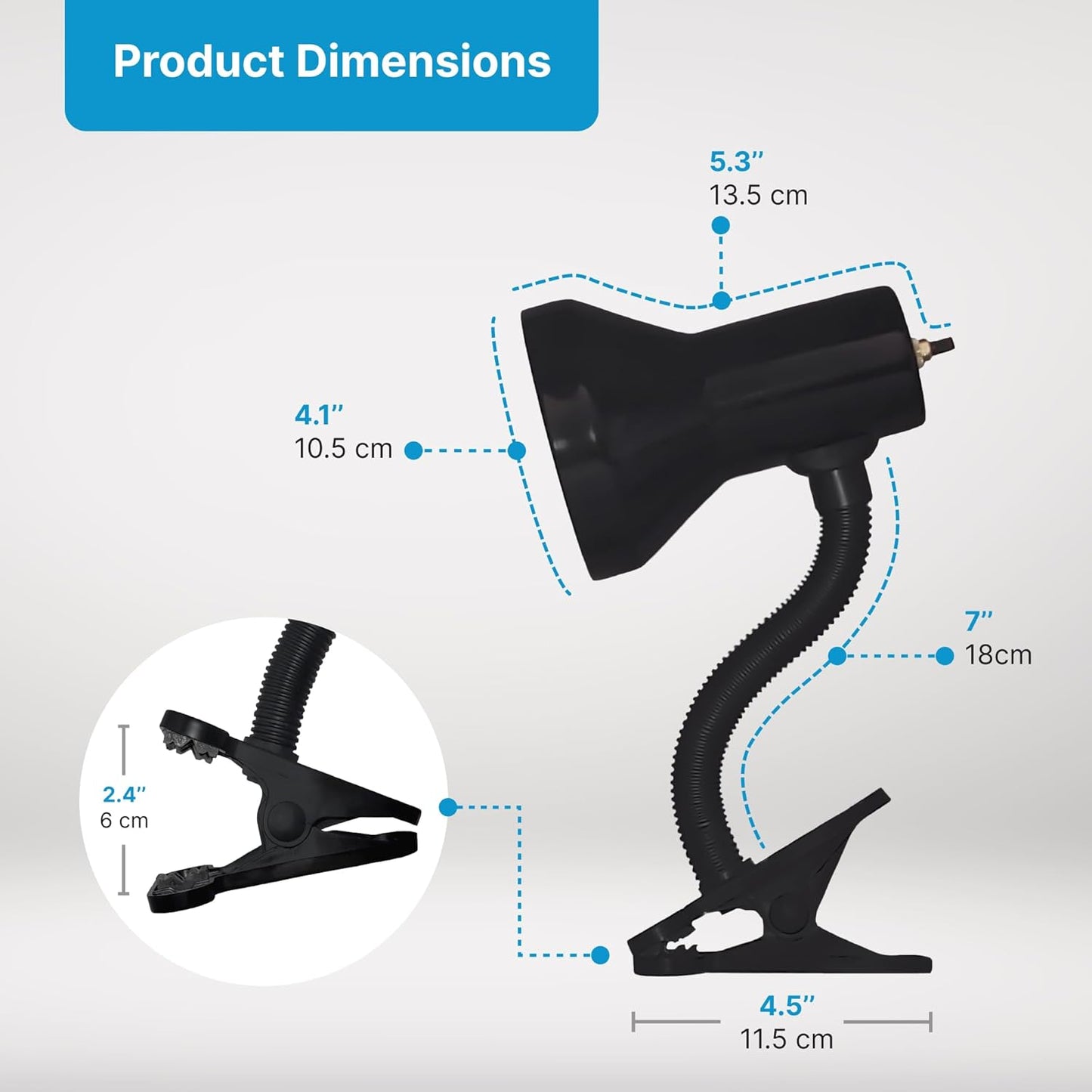 Xtricity LED Clip on Desk Lamp with 360° Flexible Gooseneck, Reading Light for Bed Headboard– A19 Bulb Included, 120V, On/Off Switch, 10.25” Height Table Lamp with Black Finish (2 Pack)