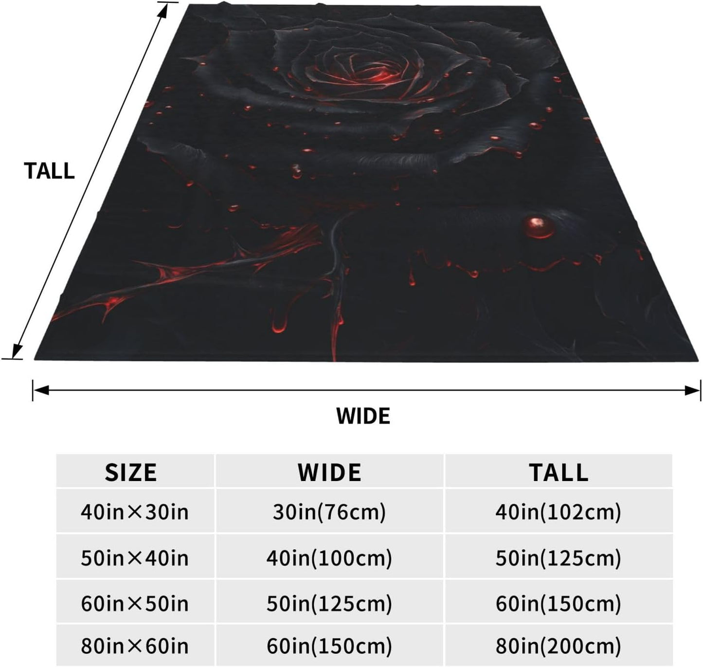 Rose Blanket Gifts for Women Girls Mom Wife, Flannel Goth Black Rose Throw Blankets for Bed Living Room Sofa Couch Traveling Camping, Soft Warm Lightweight Plush Rose Decor 50x60in