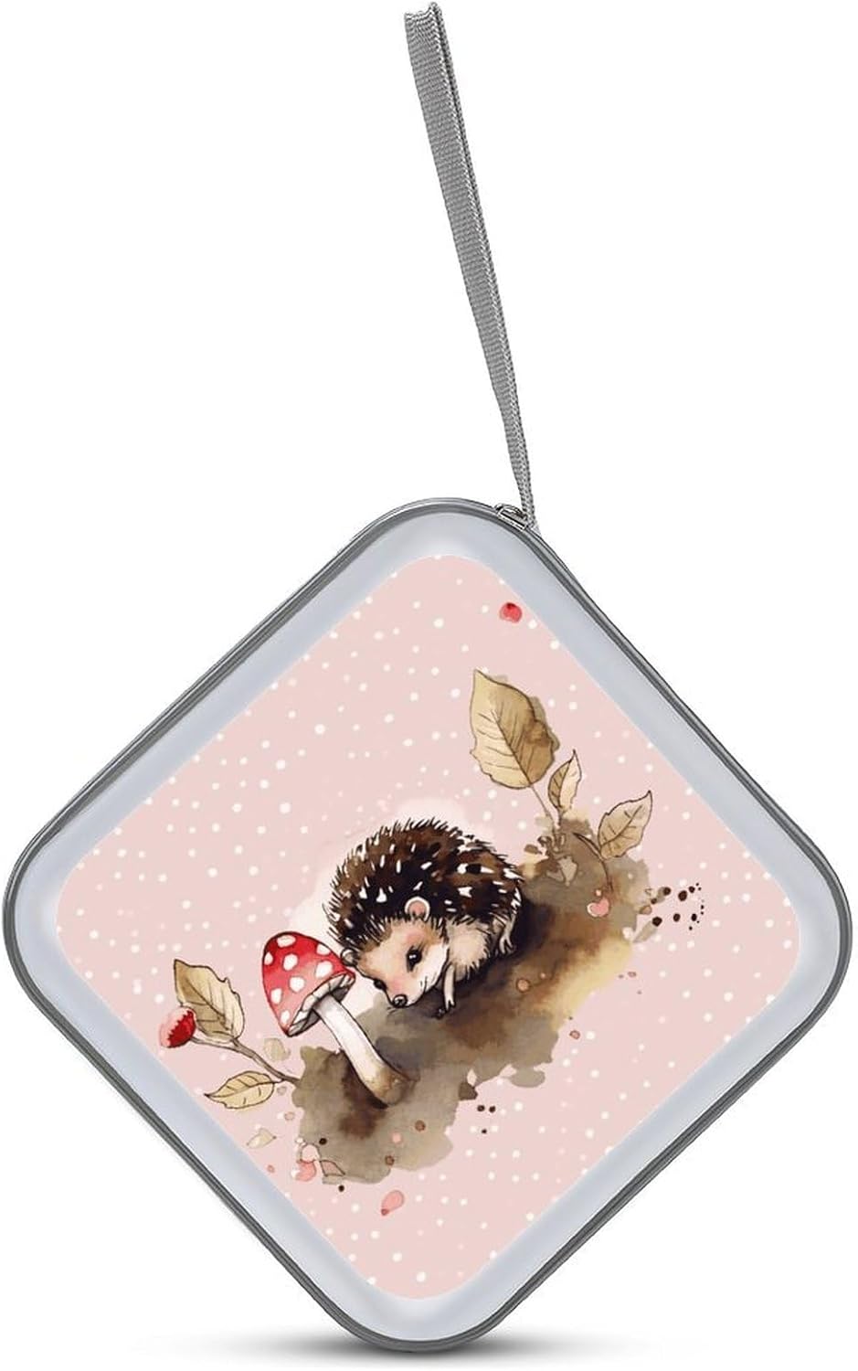 Hedgehog Watercolor Painting CD Case 40 Capacity Case Zipper CD Collection Bag with Handles Cover DVD Storage Hard Plastic DVD Disc Cases Storage Binder for Car Home Office Travel