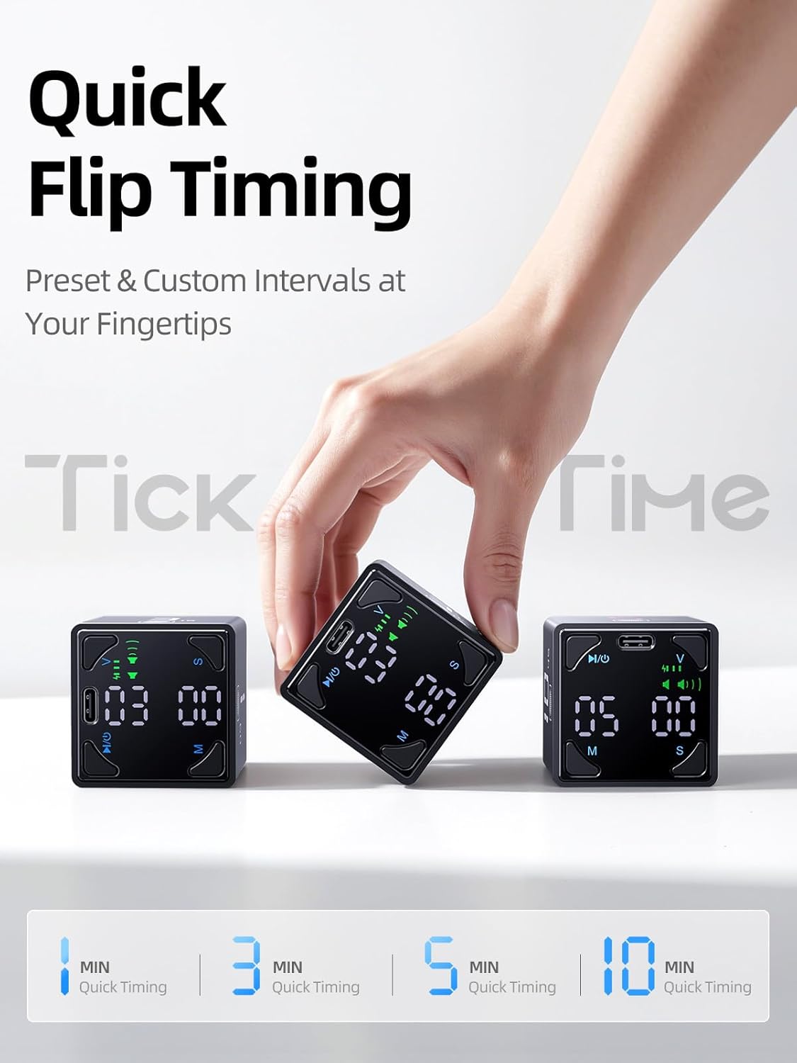Pomodoro Timer Cube, Productivity Timer, Pause & Resume, Silent, Vibrate & Adjustable Sound Alert, for ADHD, Task, Work, Study, 1/3/5/10/15/25/45/60min & Custom Countdown, Black