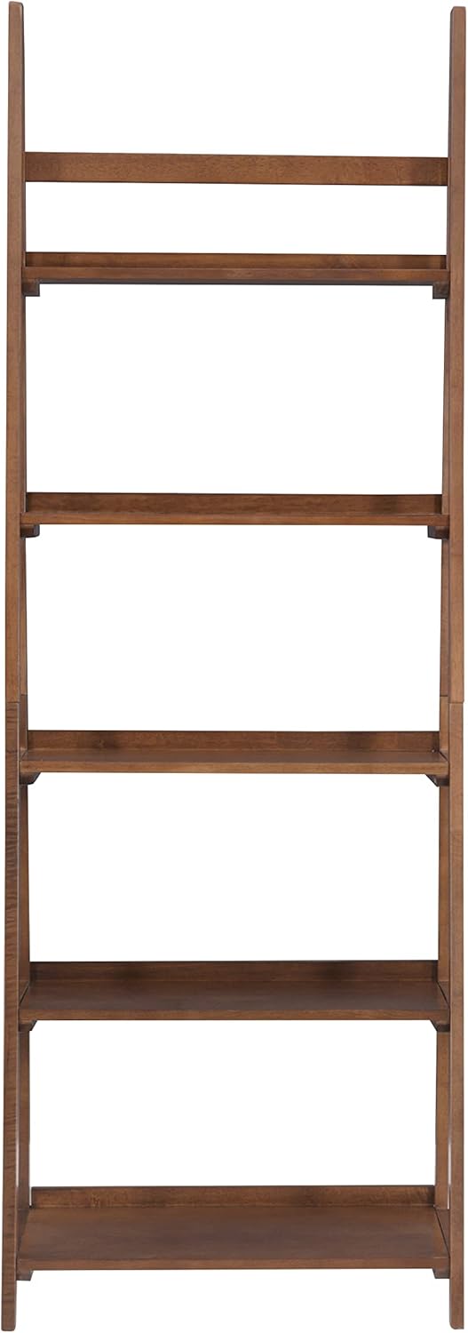 Linon Melissa Walnut Mid-Century 5 Shelf Bookcase