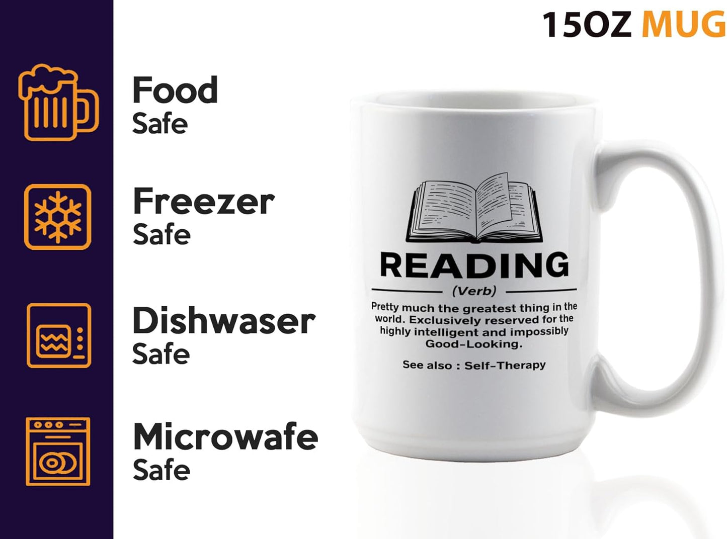 Book Lover Coffee Mug 15oz White -Reading Definition - Sports court Team Indivdiual partner Book Lover