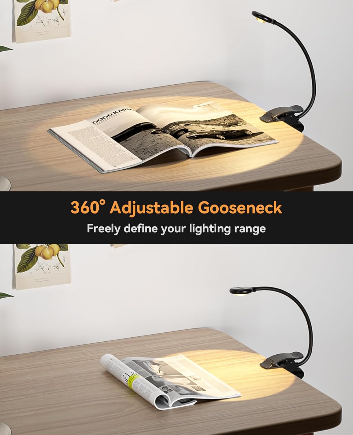 Rechargeable Book Light for Reading at Night, Reading Light with 1200 mAh Battery, Stepless Dimmable Reading Lights for Books in Bed, Portable Clip Book Lights with Case