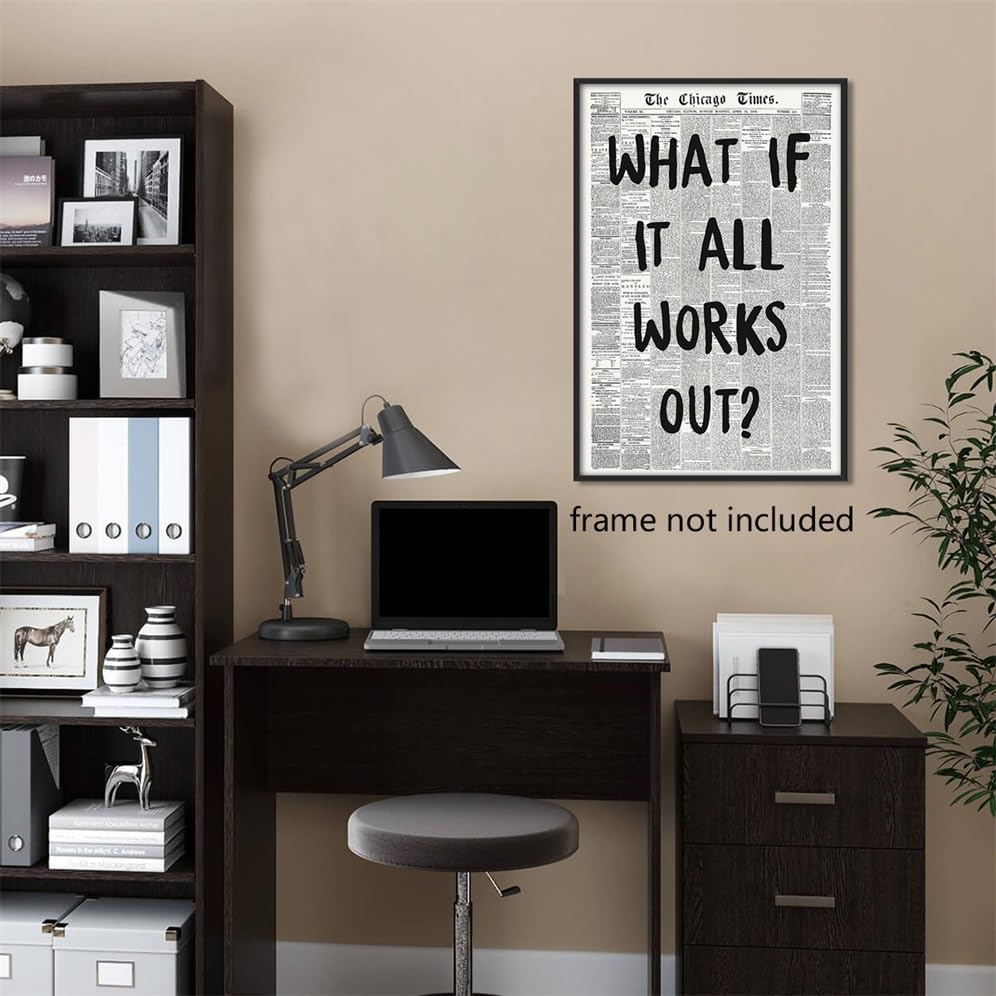 Fenbhjgy Vintage Black and White Chicago Newspaper Canvas Wall Art, Affirmation Quote What If It All Works Out Room Aesthetic Poster, Retro Print for Apartment Bedroom Decor 12x16in Unframed