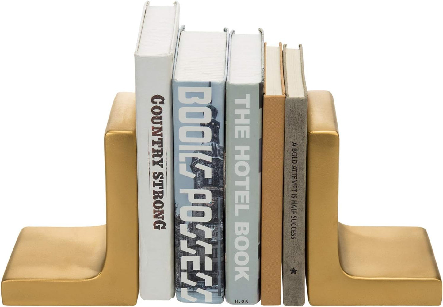MyGift Modern Gold Concrete Office Bookshelf Decor Bookends for Heavy Book and Textbooks, Desktop Book Holder, 1 Pair