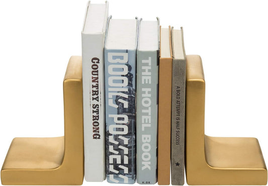 MyGift Modern Gold Concrete Office Bookshelf Decor Bookends for Heavy Book and Textbooks, Desktop Book Holder, 1 Pair