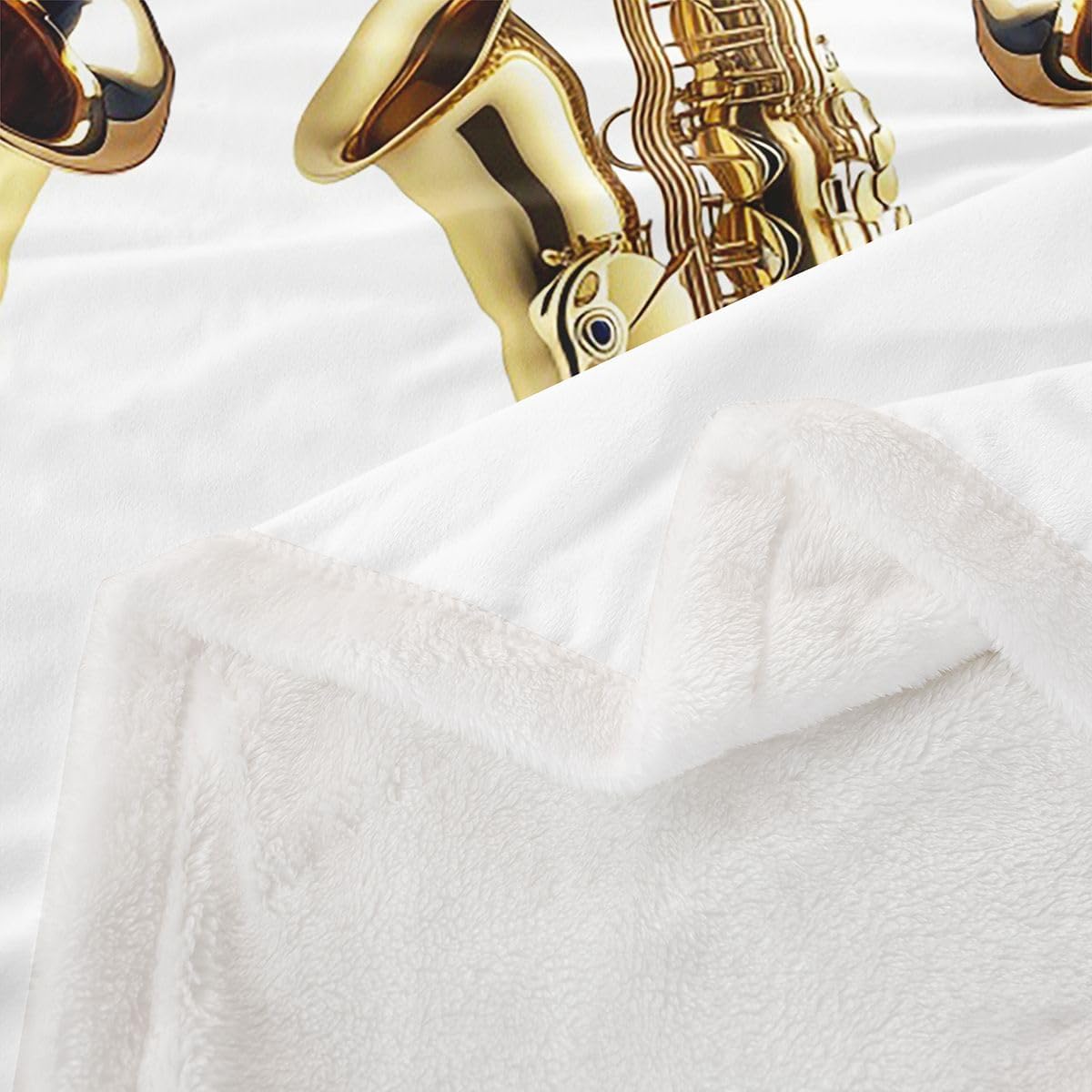 Feelyou Saxophone Print Fleece Sherpa Blanket Jazz Music Themed Throw Blanket for Chair Sofa Couch Adult Musical Pattern Plush Blanket Electric Sax Instruments Print Room Decor Blanket Twin 60"x80"
