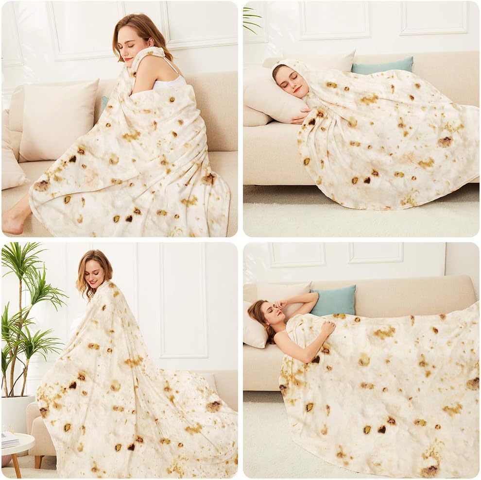 LetsFunny Burrito Tortilla Throw Blanket, 80in Soft Cozy Warm Couch Blankets for Women Men, Realistic Double Sided Taco Tortilla Round Food Blanket, Flannel Throw Blanket for Birthday Anniversary