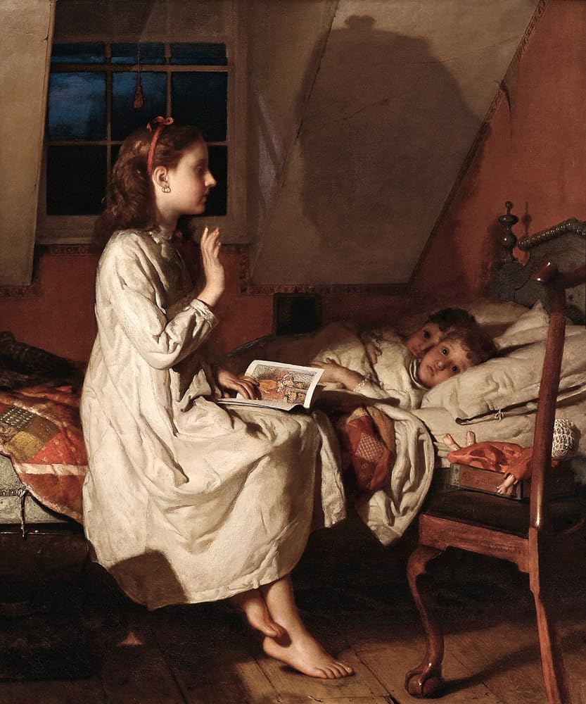Story of Golden Locks Girl Reading to Little Brothers Childhood 1870 American Painting By Seymour Joseph Guy 16"X20" Image Size on Matte Paper Fine Art Print Poster Shipped Rolled-up