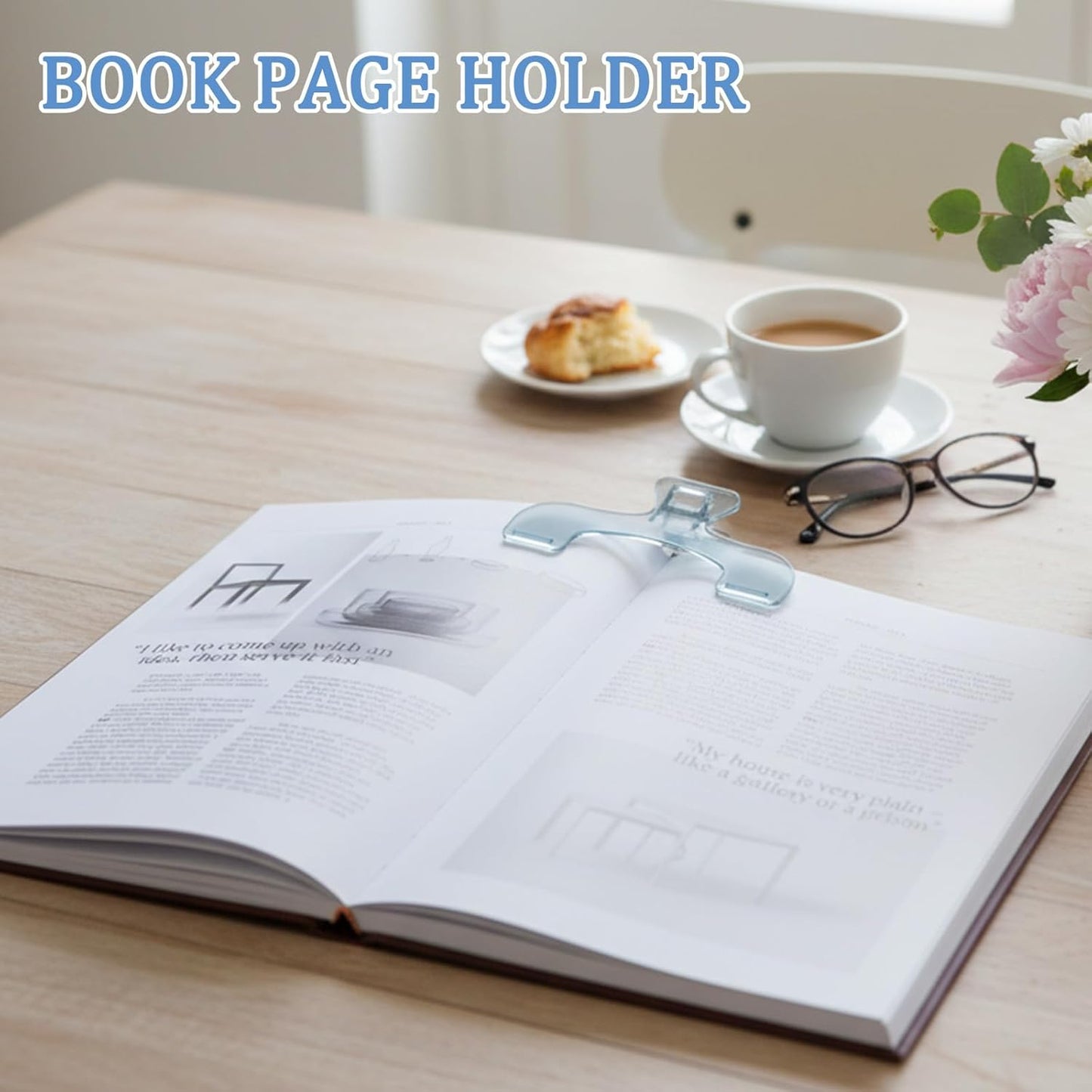 2PCS Journal Clip - Transparent & Blue Book Page Holder for Reading, Portable Journal Clips to Hold Open, Multifunctional Book Opener Holder, Books Reading Accessories for Teacher Clerk(Blue)