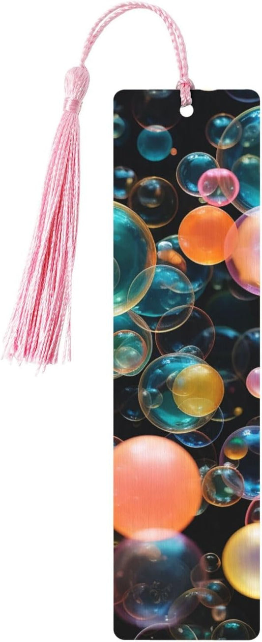 Soap Bubbles Bookmarks Gifts for Women Men, Wooden Bookmarks for Book Lovers, Vintage Book Marks Ornaments with Tassel, Unique Personalized Reading Page Markers Pink