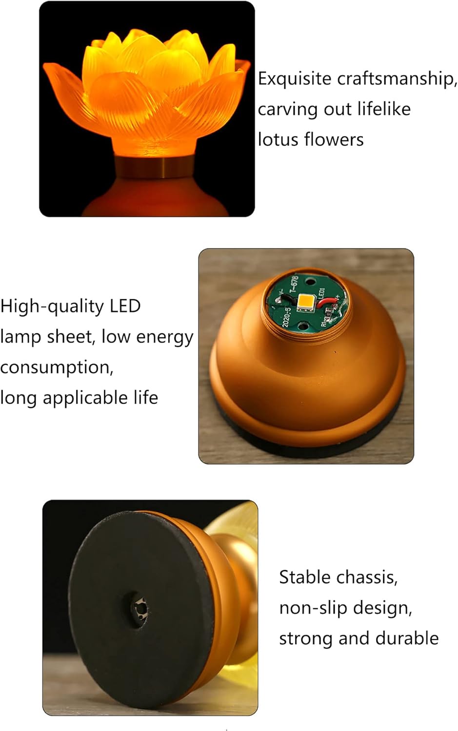 1Pair - LED Glazed Lotus Buddhist Lamp, Light offering Before Buddha, USB Rechargeable Lotus Light, Temple Decoration & Faith Supplies - 3.5 inches