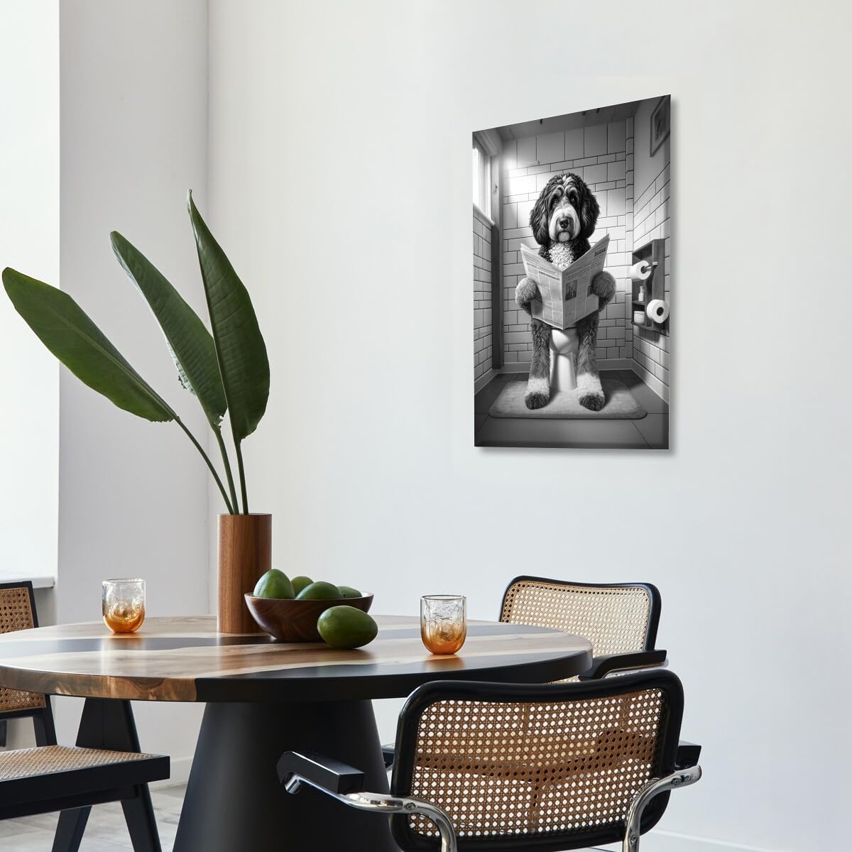 Funny Springer Spaniel Toilet Reading Newspaper Canvas Print Funny Animal Artwork Prints Aesthetic Posters Home Decor Bathroom Art Wall Decor Unframed12x18inch