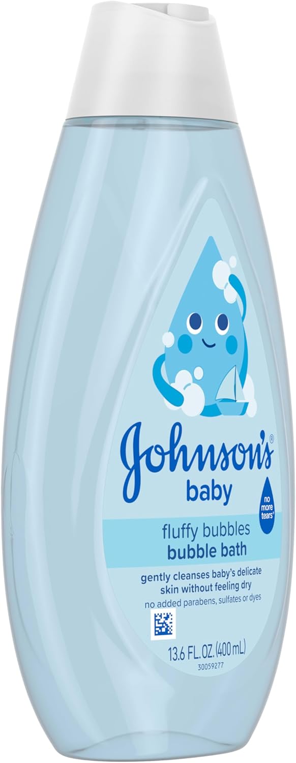 Johnson's Baby Fluffy Bubbles Bubble Bath, No More Tears, Gently Cleanses Delicate Skin Without Feeling Dry, Hypoallergenic, No Added Parabens, Sulfates & Dyes, Baby Essentials, 13.6 fl. oz