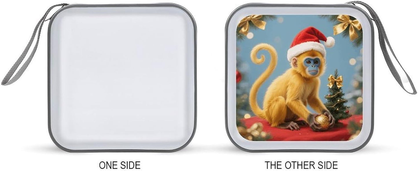 Christmas Monkey CD Case Portable Zipper CD Case 40 Capacity Hard Plastic DVD Cases Holder Large Storage Disc Wallet Bag for Car Home Travel DVD Collection Bag