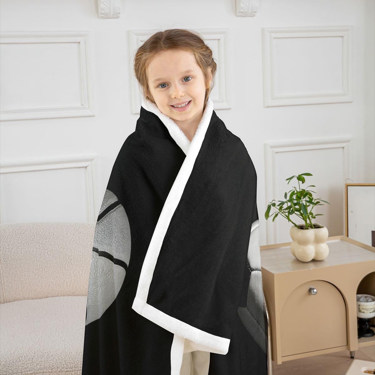 Feelyou Sports Sherpa Throw Blanket for Couch Football Super Soft Cozy Fleece Black White Baseball Blanket for Winter, Plush Throw Soocer Basketball Baby 30"x40" All Season