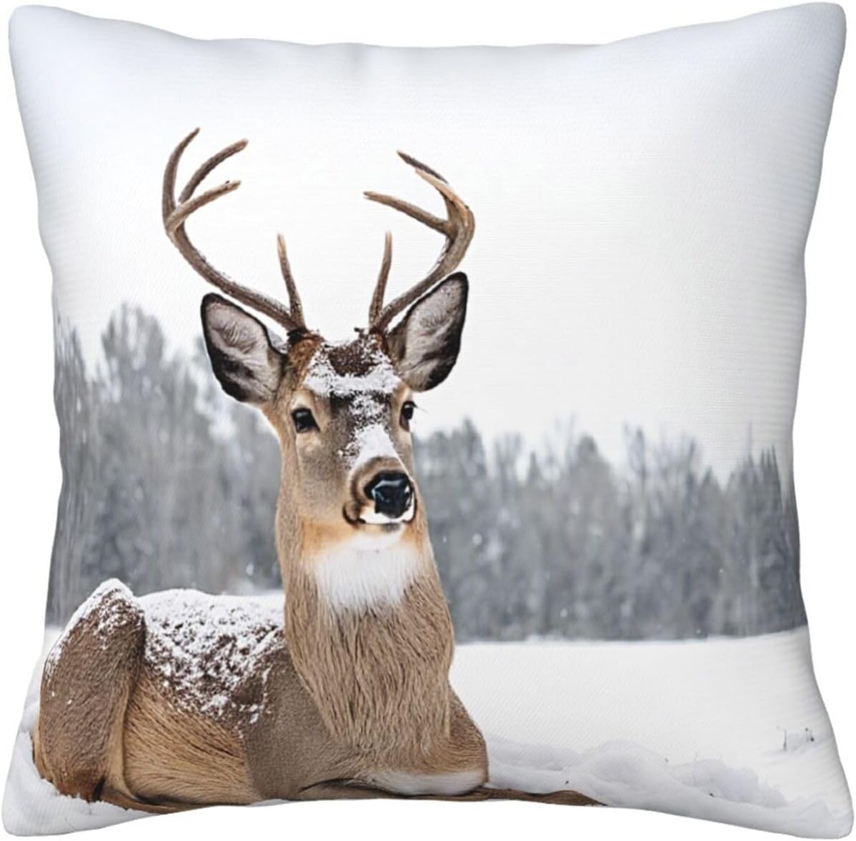 All-Season Square Pillow Covers 18"X18", Wild Deer, Decorative Throw Pillow Covers for Sofa Bed Couch, Hidden Zipper Cushion Cover, Square Lumbar & Accent Pillowcases for Home Decor